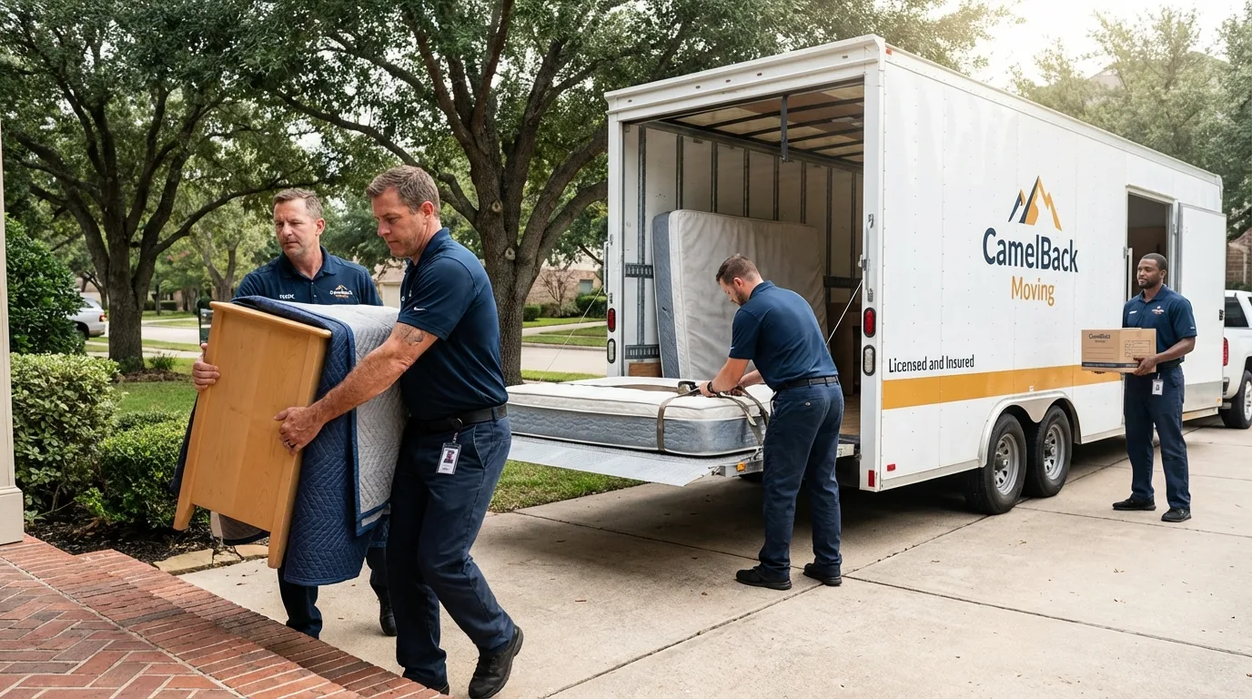 Crew loading residential truck for cross-state move from Highwood, IL