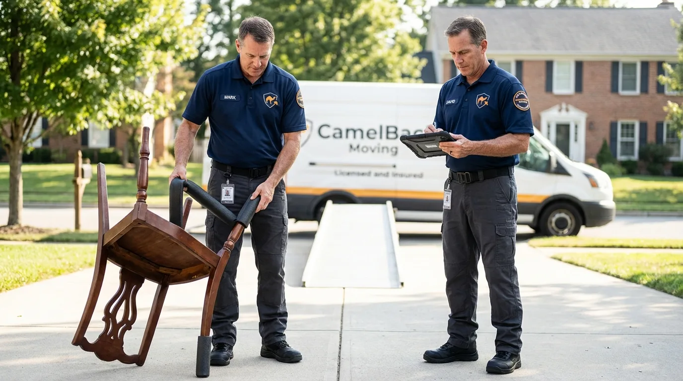 Movers inspecting furniture for damage prevention before loading in Highwood, IL