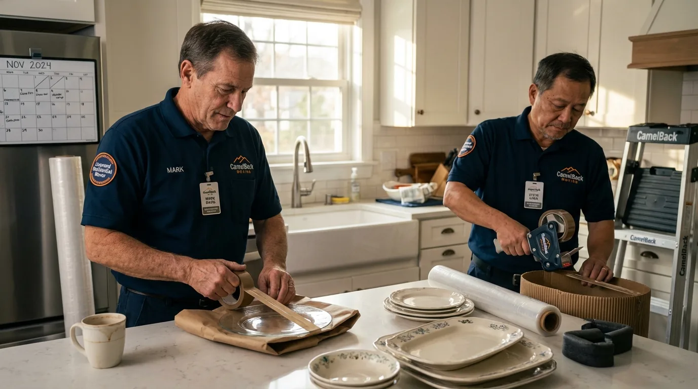 Professional crew packing kitchen dishware in Highwood, IL